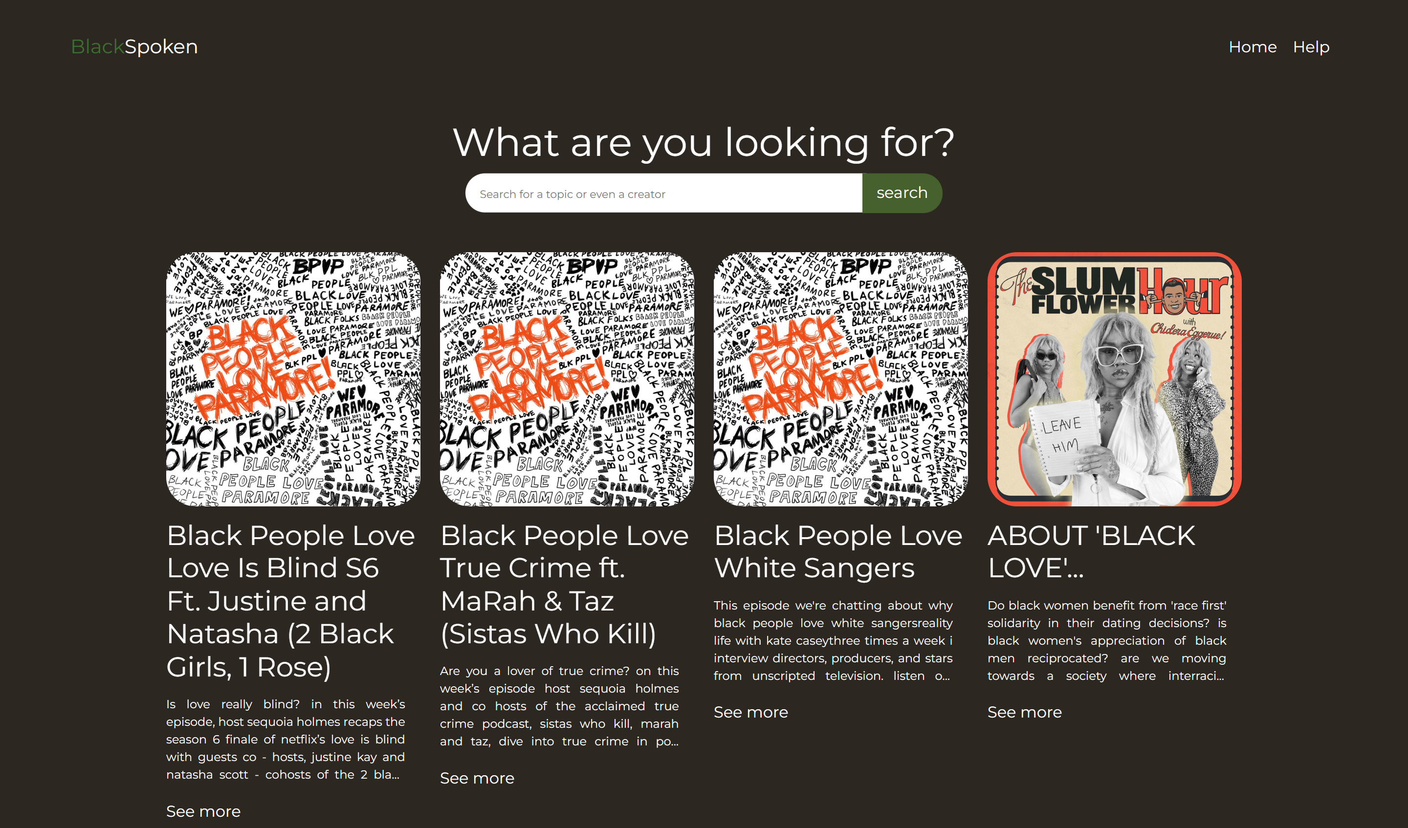 Blackspoken search page